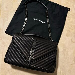 Saint Laurent College Large Flap YSL Shoulder Bag in Quilted Leather